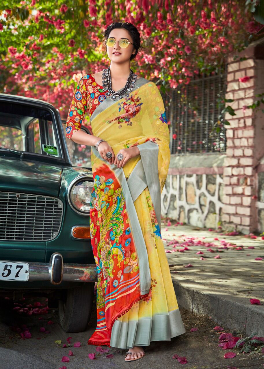 Sc White Lion Designer Printed Wholesale Party Wear Sarees
